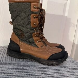 U.S. Polo Assn. Tan and Green Quilted Lace-Up Boots